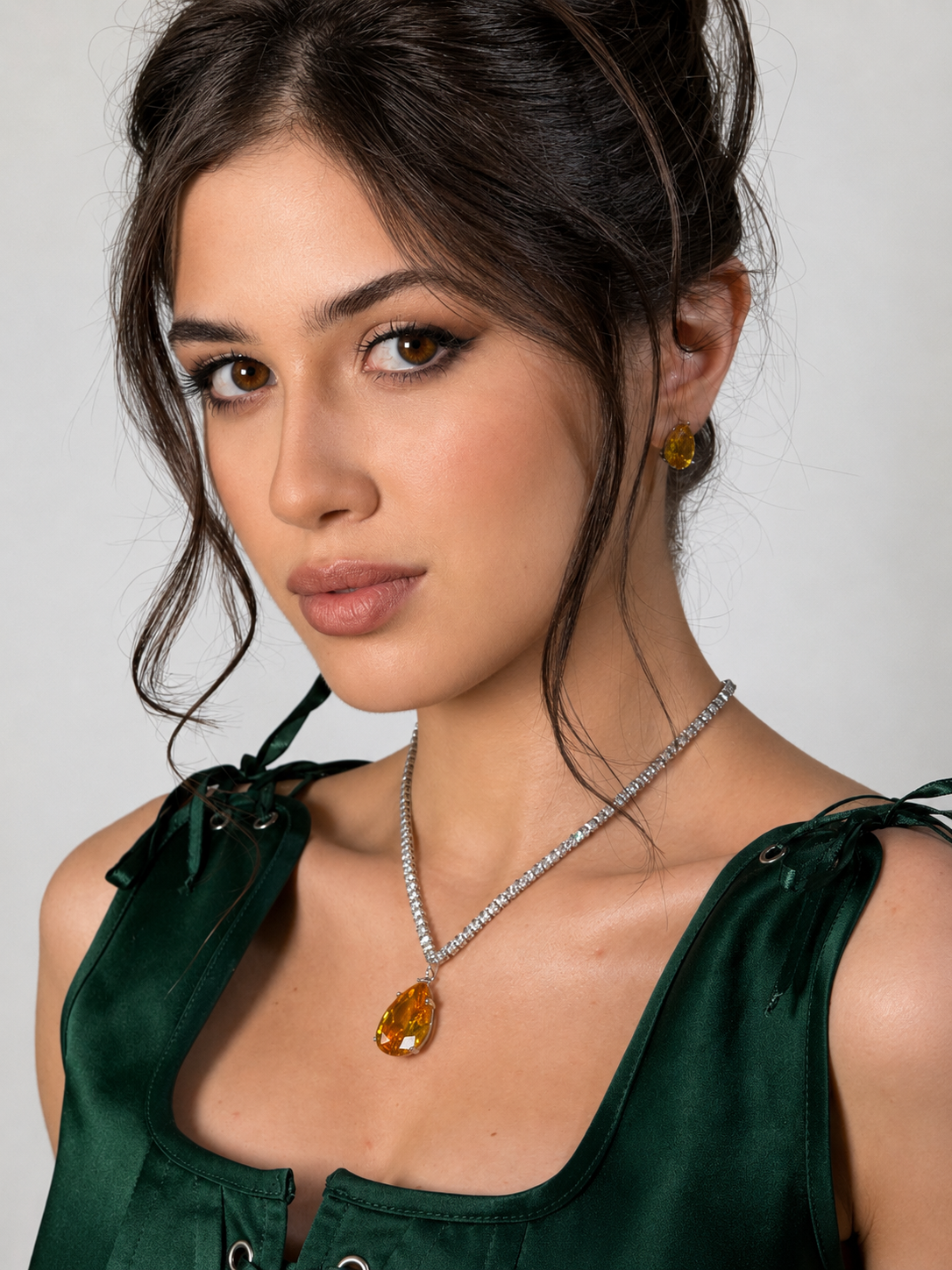 Amber Drop Crystal Necklace
