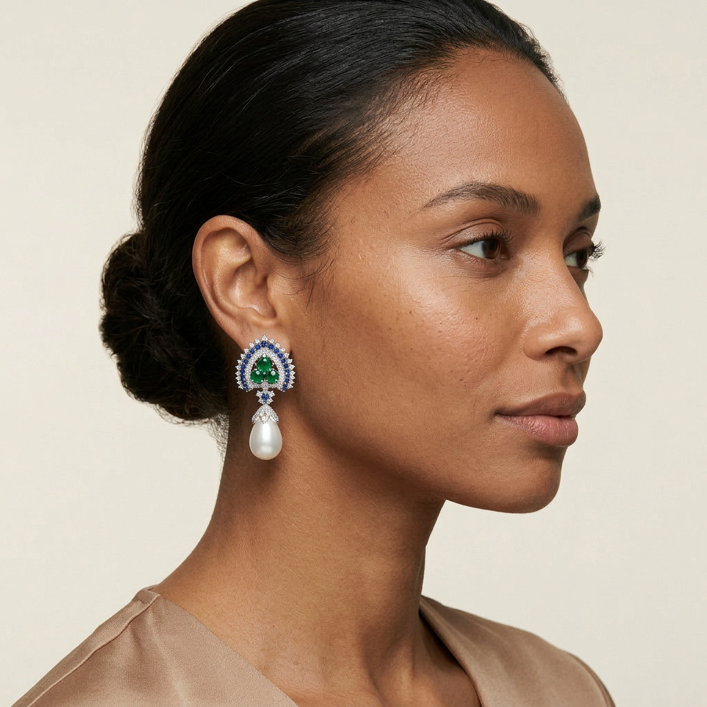 Elowen Pearl Emerald Earrings