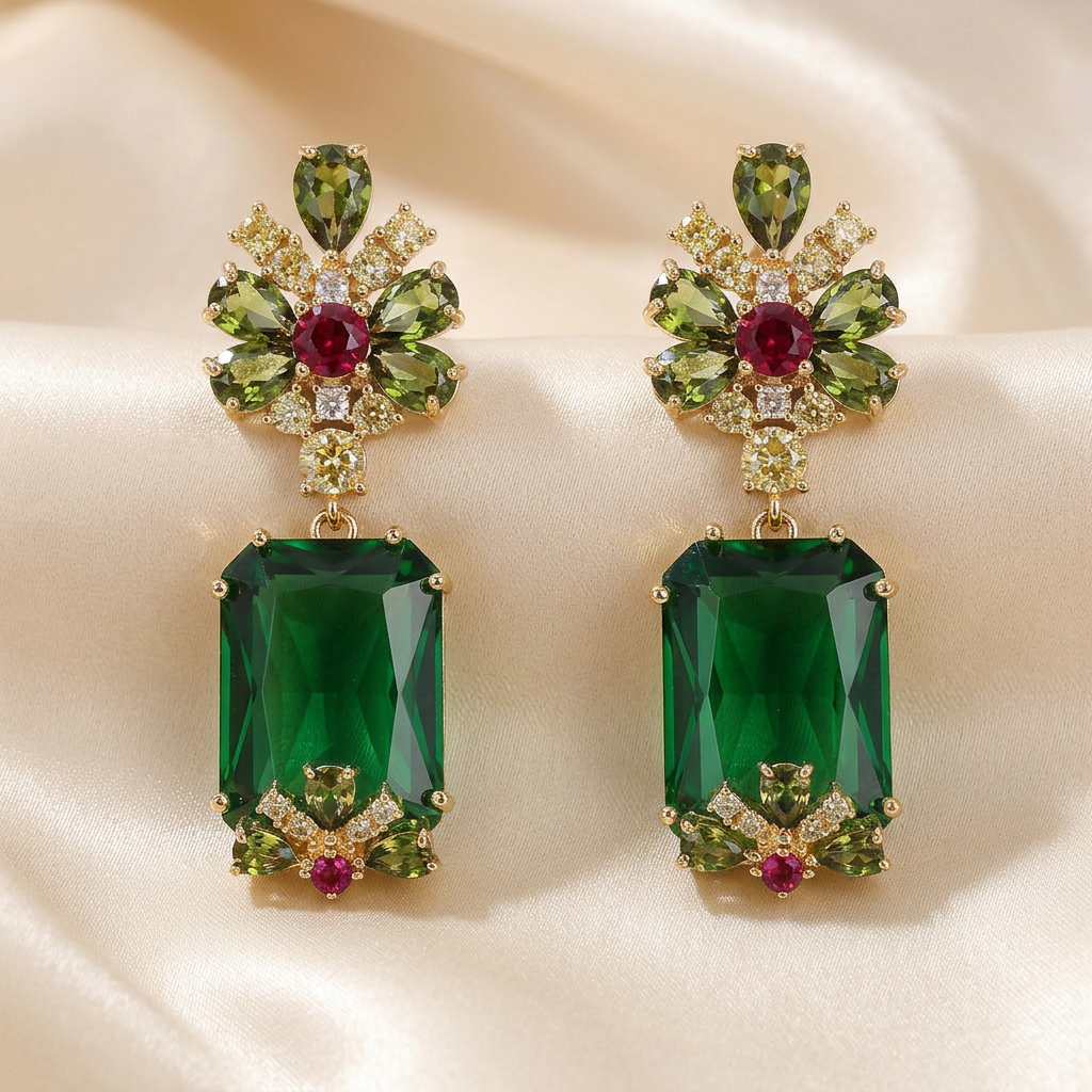 Emerald Blossom Drop Earrings