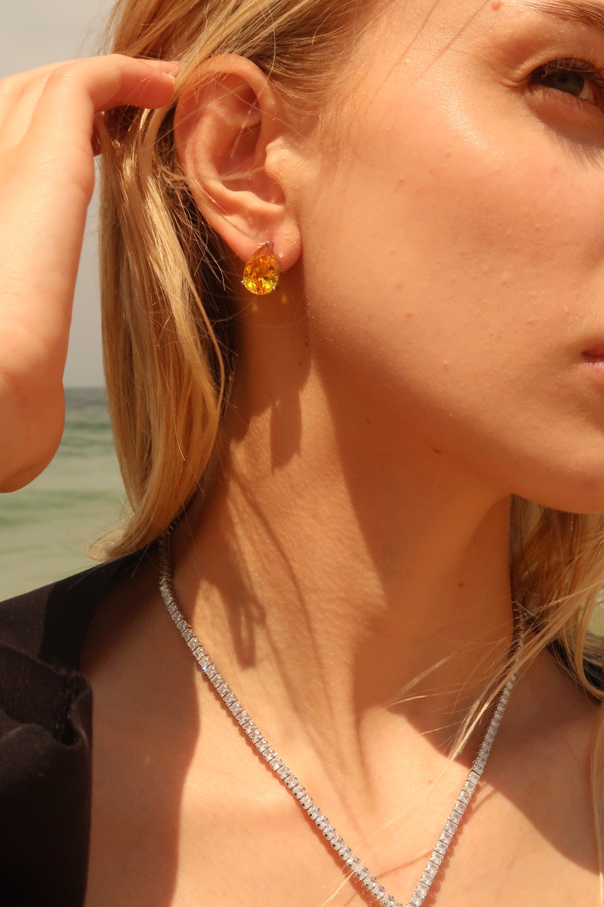 Amber Crystal Teardrop Stud Earrings