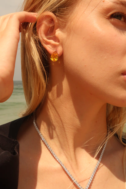 Amber Crystal Teardrop Stud Earrings