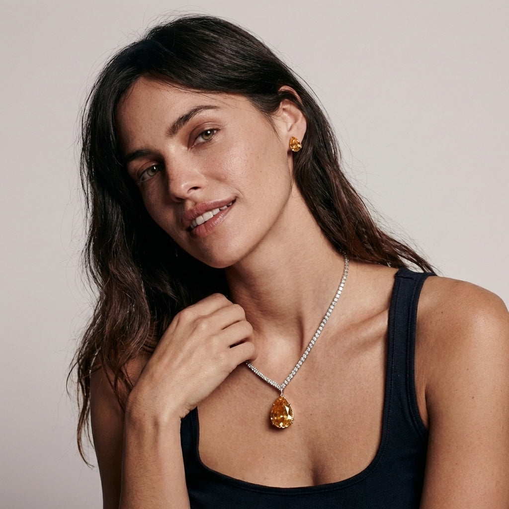 Amber Crystal Teardrop Stud Earrings