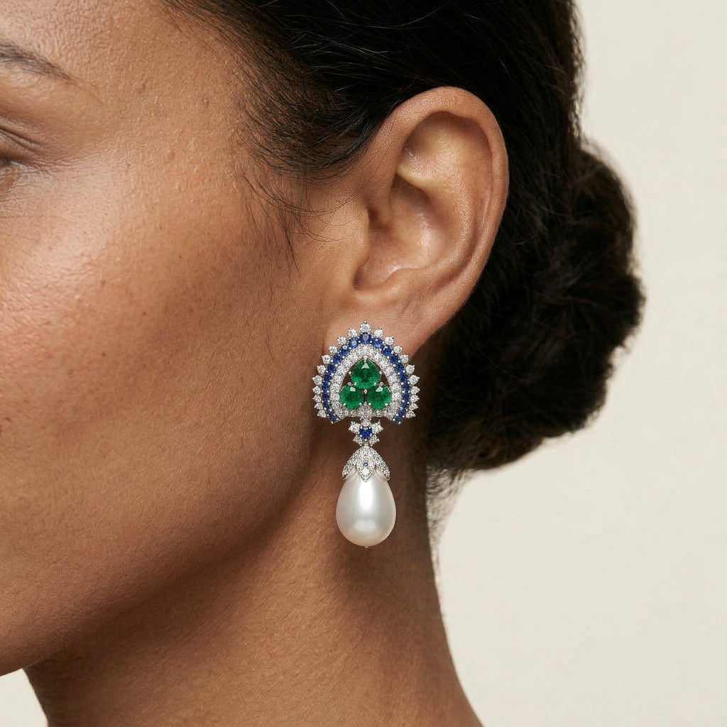 Elowen Pearl Emerald  Earrings