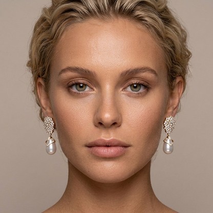 Elowen Crystal Pearl Drop Earrings