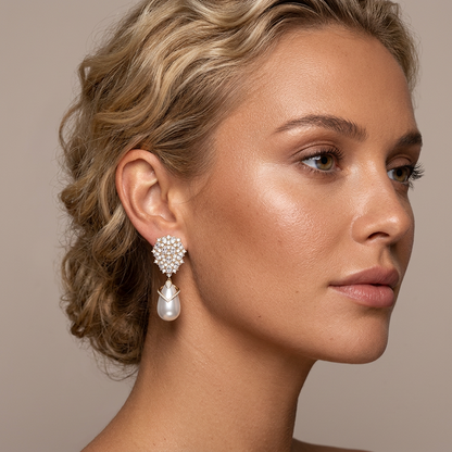 Elowen Crystal Pearl Drop Earrings