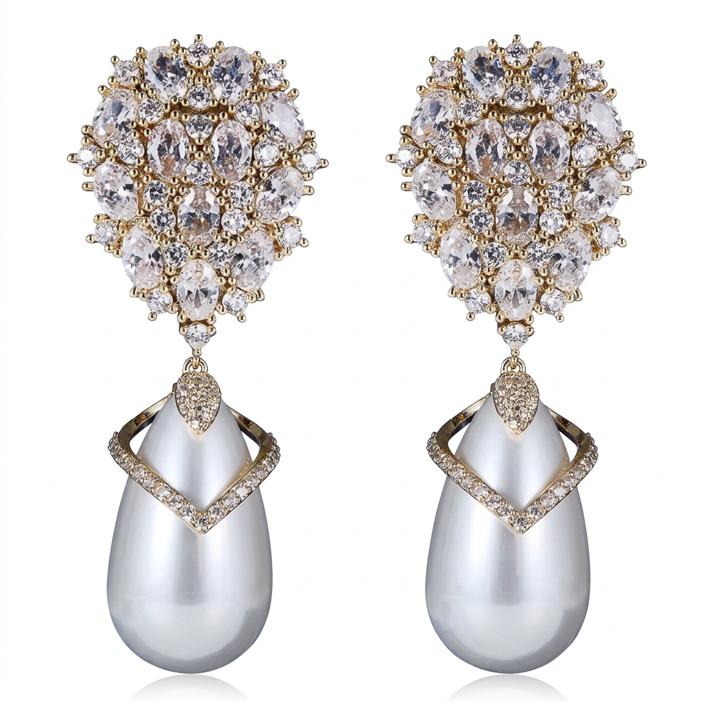 Elowen Crystal Pearl Drop Earrings