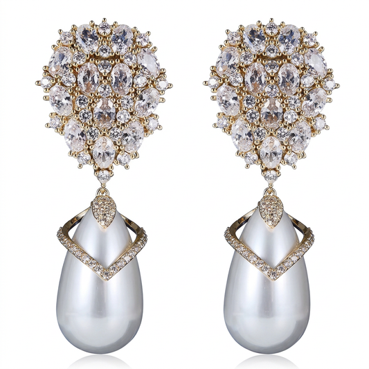 Elowen Crystal Pearl Drop Earrings