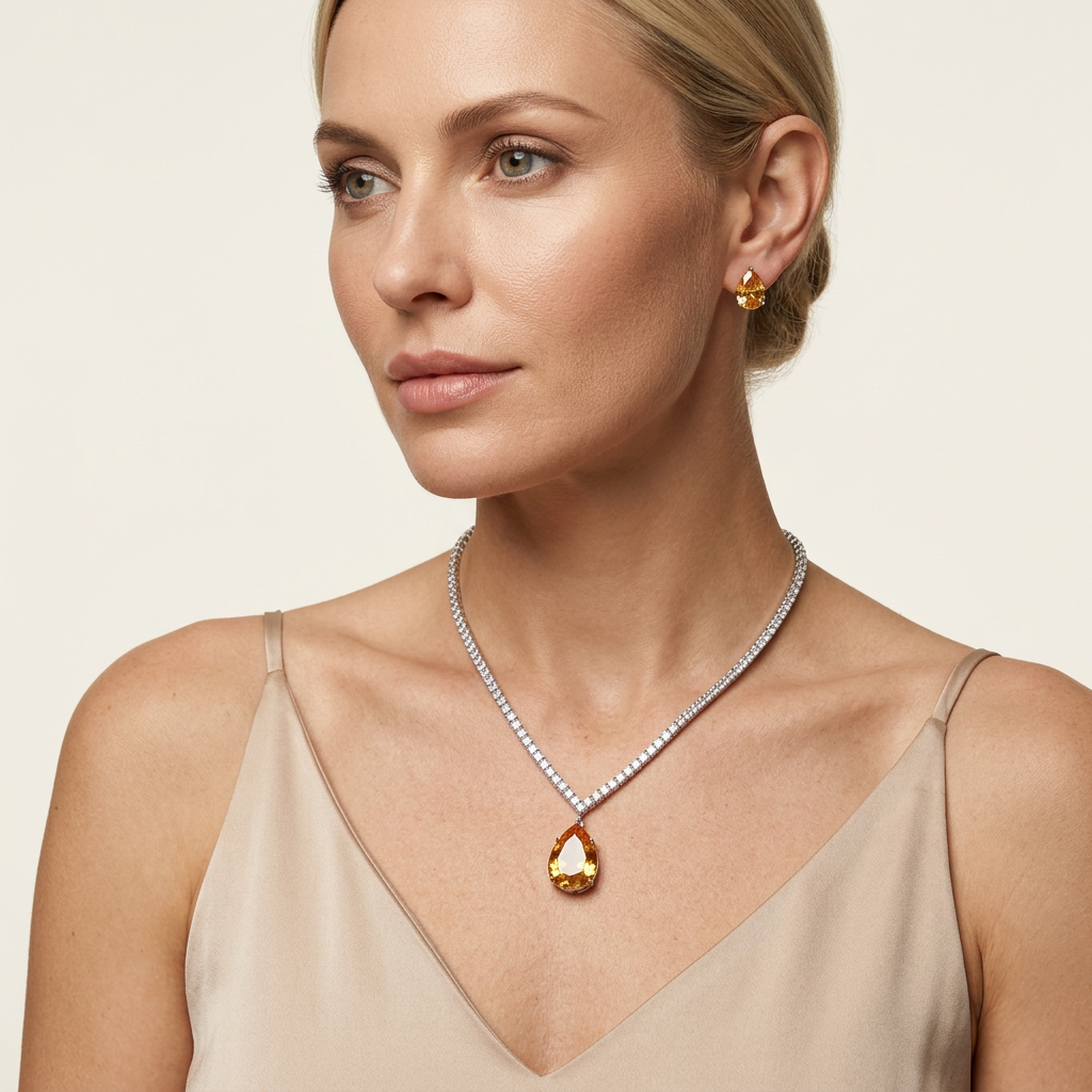 Amber Crystal Teardrop Stud Earrings