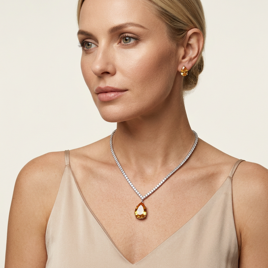 Amber Crystal Teardrop Stud Earrings