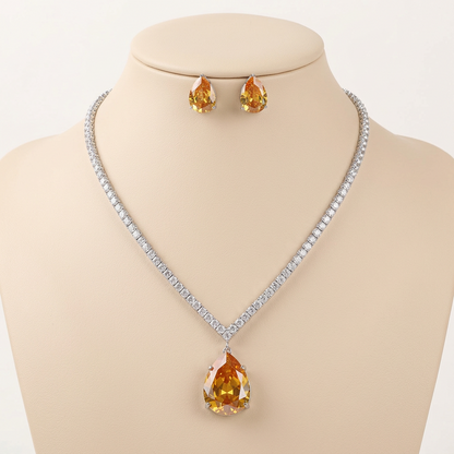 Amber Crystal Teardrop Stud Earrings