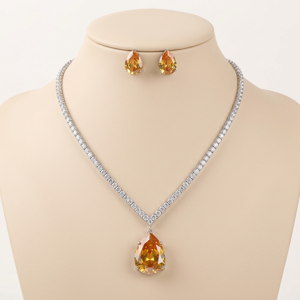 Amber Drop Crystal Necklace