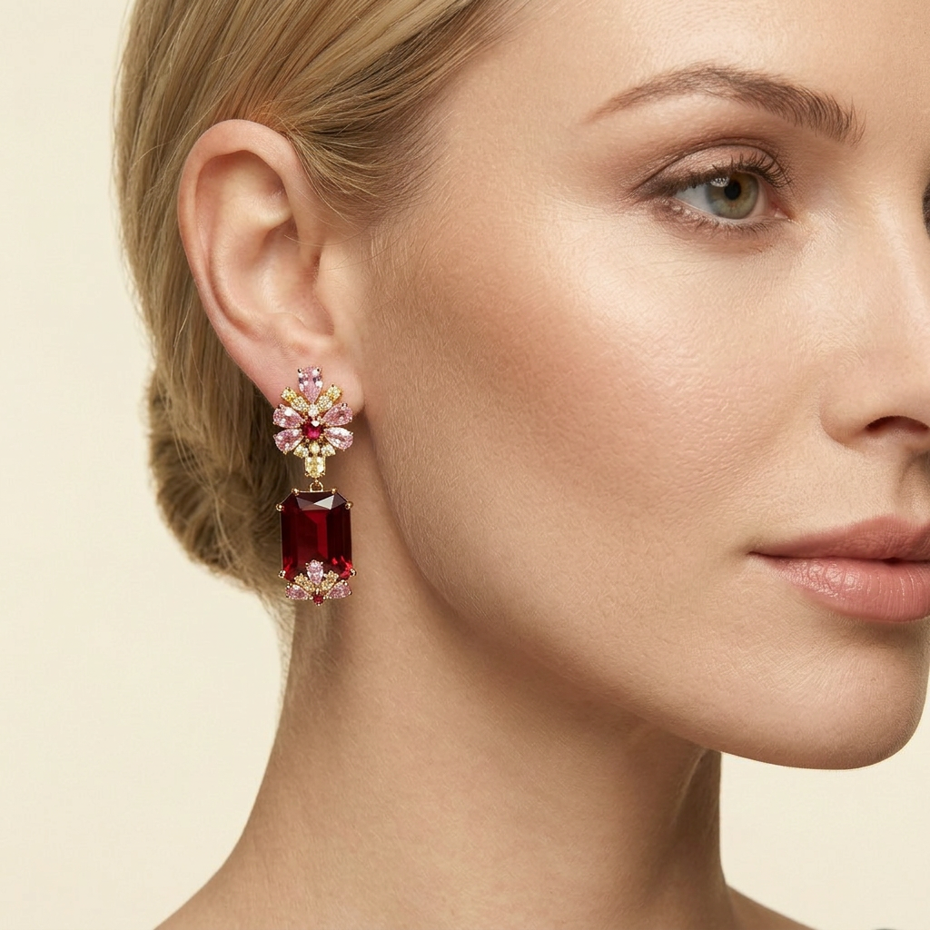 Ruby Blossom Drop Earrings