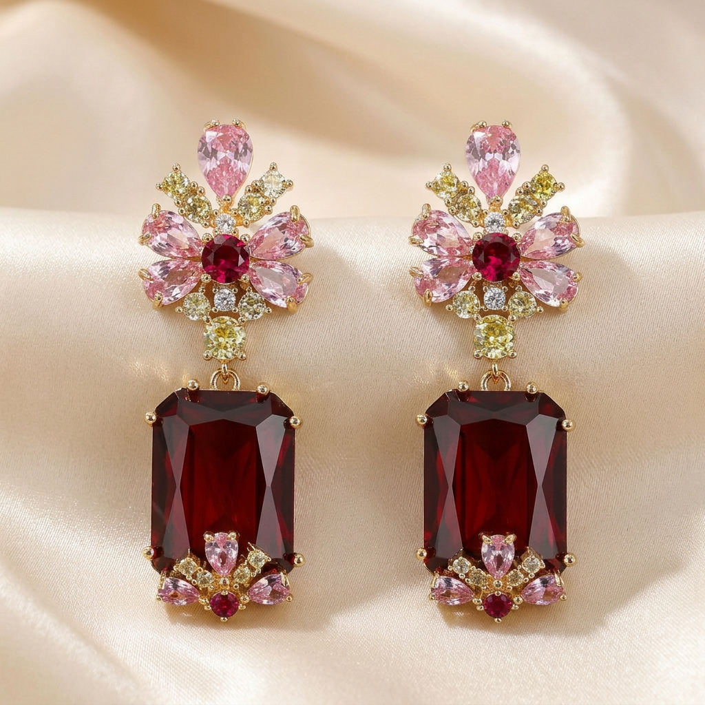 Ruby Blossom Drop Earrings