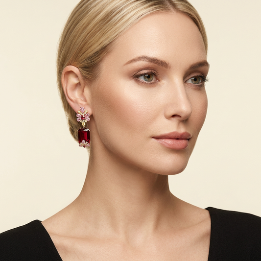 Ruby Blossom Drop Earrings