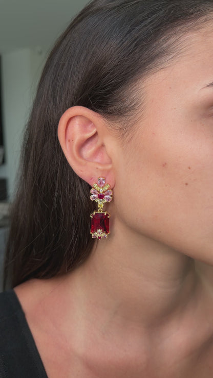 Ruby Blossom Drop Earrings
