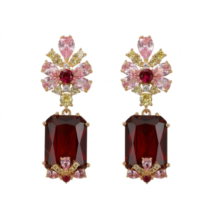 Ruby Blossom Drop Earrings